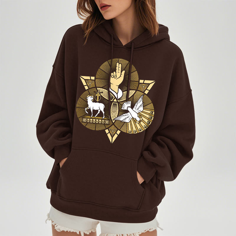 Modern Style St. Benedict Lamb Of God Dove Fleece Lined Polyester Hoodie