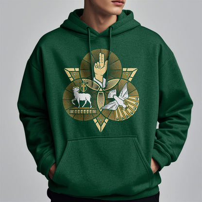 Modern Style St. Benedict Lamb Of God Dove Fleece Lined Polyester Hoodie
