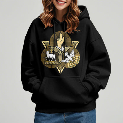 Modern Style St. Benedict Lamb Of God Dove Fleece Lined Polyester Hoodie
