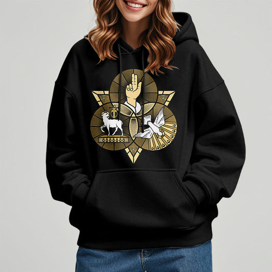 Modern Style St. Benedict Lamb Of God Dove Fleece Lined Polyester Hoodie