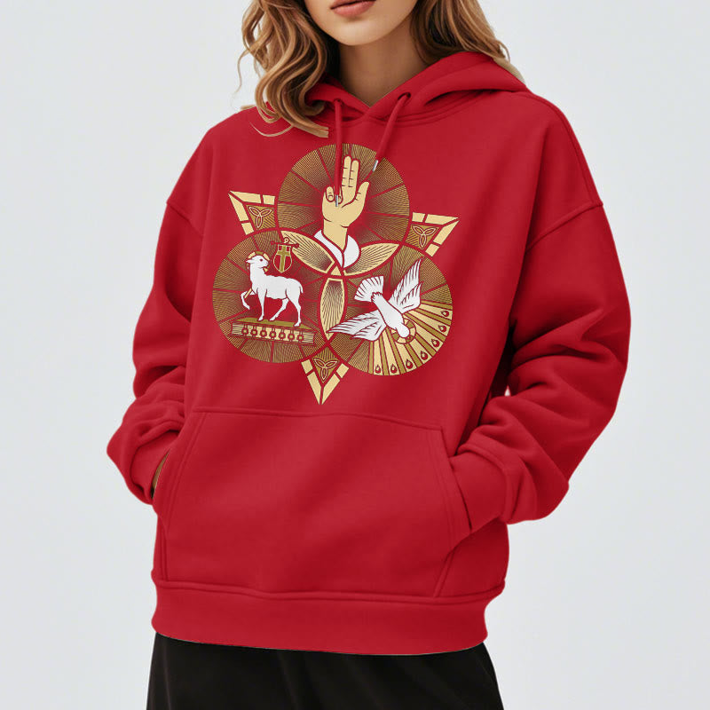 Modern Style St. Benedict Lamb Of God Dove Fleece Lined Polyester Hoodie
