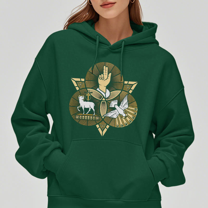 Modern Style St. Benedict Lamb Of God Dove Fleece Lined Polyester Hoodie