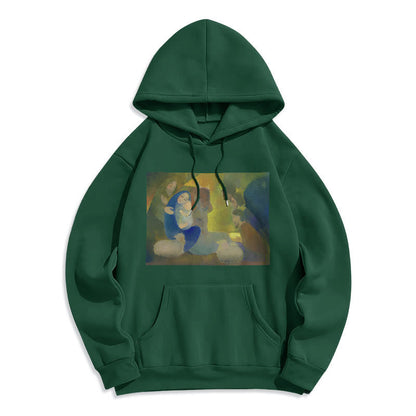 Classic Colored Style Nativity Scene Holy Night Fleece Lined Polyester Hoodie