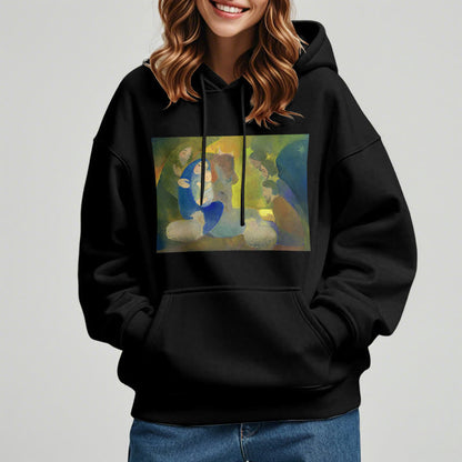 Classic Colored Style Nativity Scene Holy Night Fleece Lined Polyester Hoodie