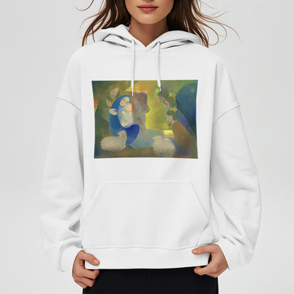 Classic Colored Style Nativity Scene Holy Night Fleece Lined Polyester Hoodie