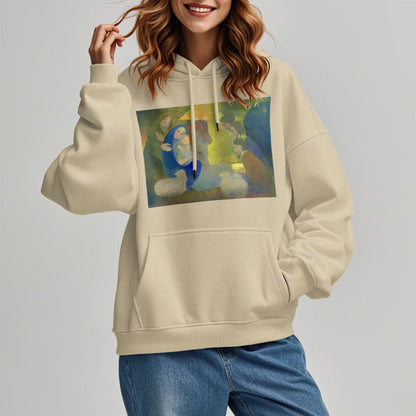 Classic Colored Style Nativity Scene Holy Night Fleece Lined Polyester Hoodie