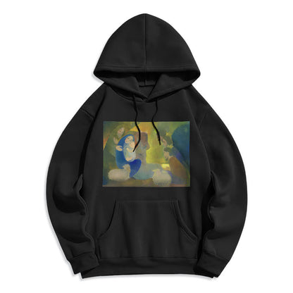 Classic Colored Style Nativity Scene Holy Night Fleece Lined Polyester Hoodie