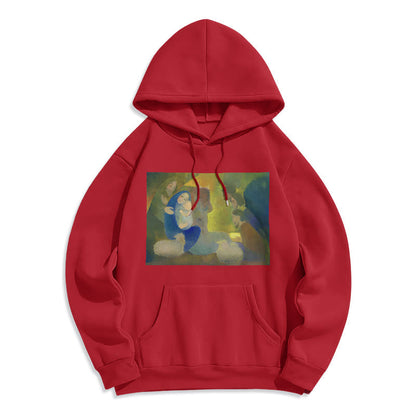 Classic Colored Style Nativity Scene Holy Night Fleece Lined Polyester Hoodie