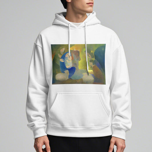 Classic Colored Style Nativity Scene Holy Night Fleece Lined Polyester Hoodie