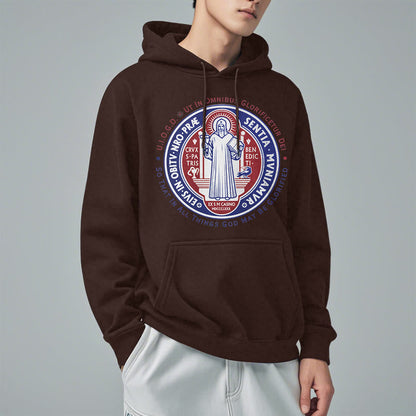 Classic Colored Style St. Benedict Medal Emblem Fleece Lined Polyester Hoodie