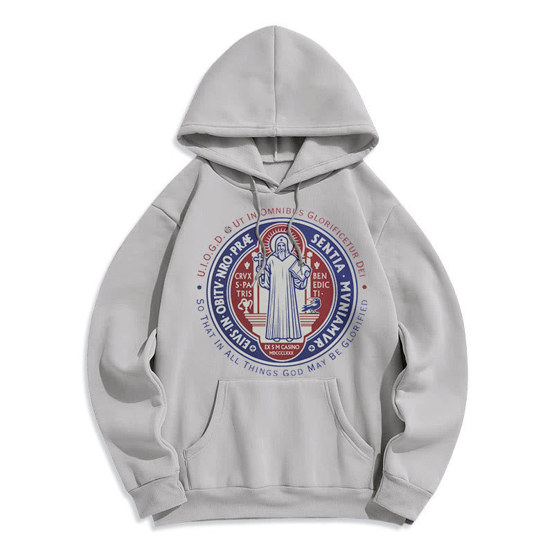 Classic Colored Style St. Benedict Medal Emblem Fleece Lined Polyester Hoodie