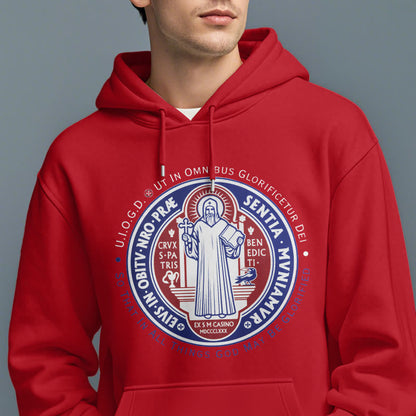 Classic Colored Style St. Benedict Medal Emblem Fleece Lined Polyester Hoodie