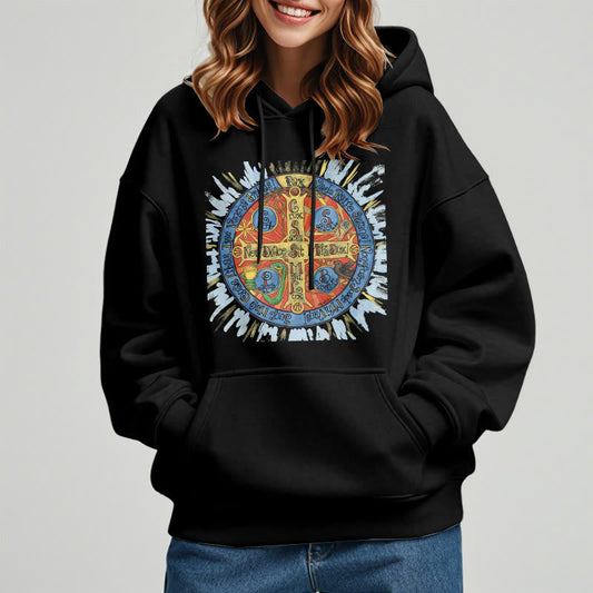 Classic Colored Style Pax Benedictine Cross Fleece Lined Polyester Hoodie