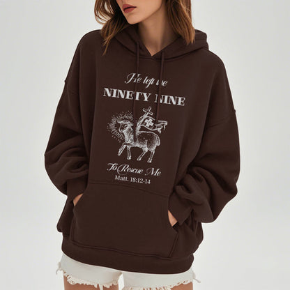Quotation Style He Left the Ninety-Nine Fleece Lined Polyester Hoodie