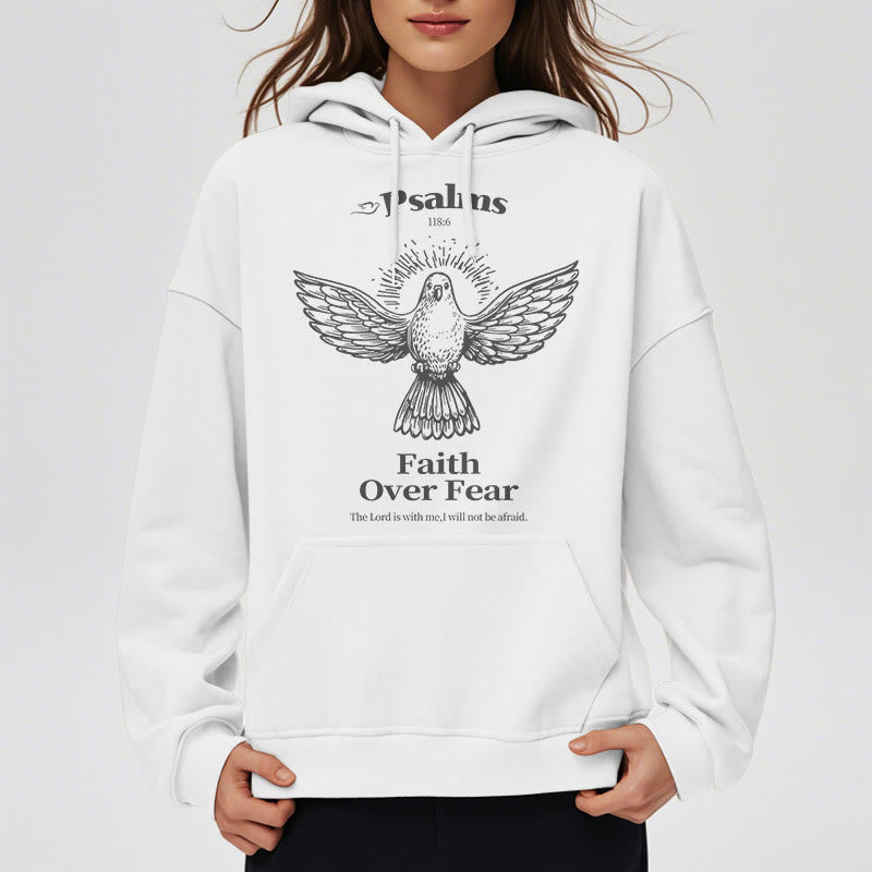 Classic Quotation Style Faith Over Fear Fleece Lined Polyester Hoodie