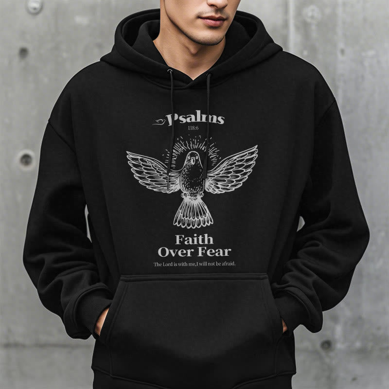 Classic Quotation Style Faith Over Fear Fleece Lined Polyester Hoodie