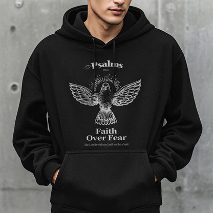 Classic Quotation Style Faith Over Fear Fleece Lined Polyester Hoodie