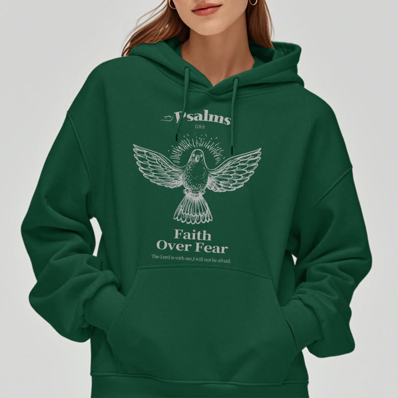 Classic Quotation Style Faith Over Fear Fleece Lined Polyester Hoodie