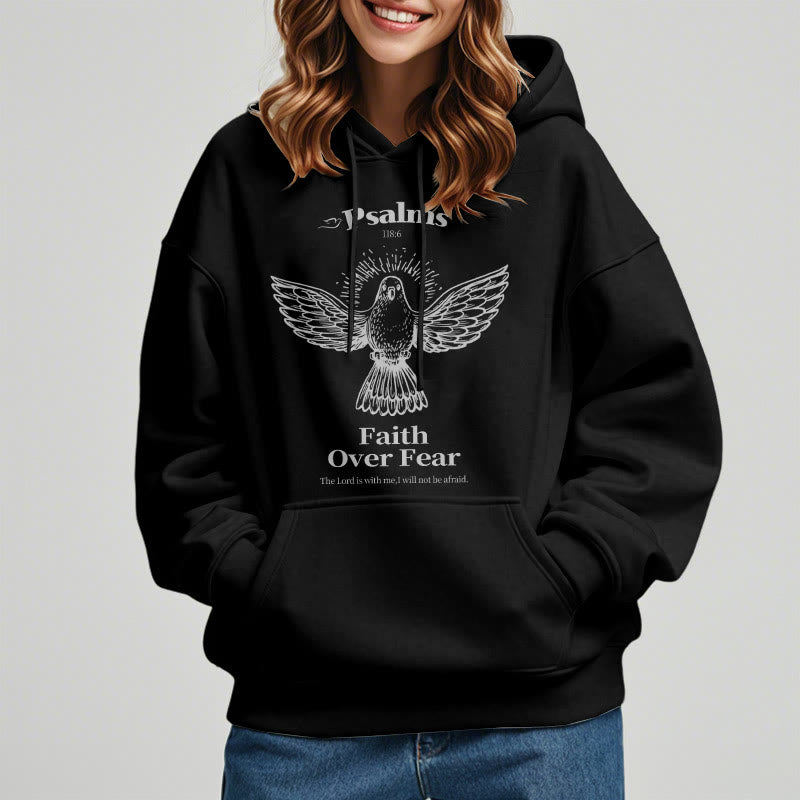 Classic Quotation Style Faith Over Fear Fleece Lined Polyester Hoodie