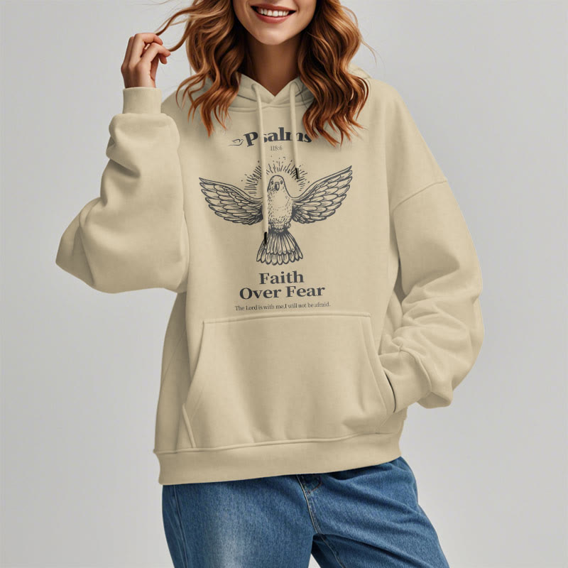 Classic Quotation Style Faith Over Fear Fleece Lined Polyester Hoodie