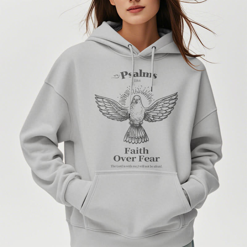 Classic Quotation Style Faith Over Fear Fleece Lined Polyester Hoodie