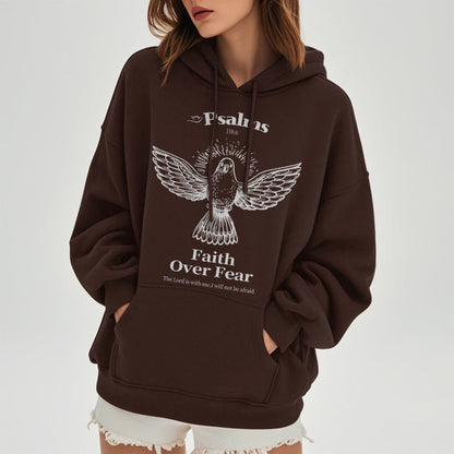 Classic Quotation Style Faith Over Fear Fleece Lined Polyester Hoodie