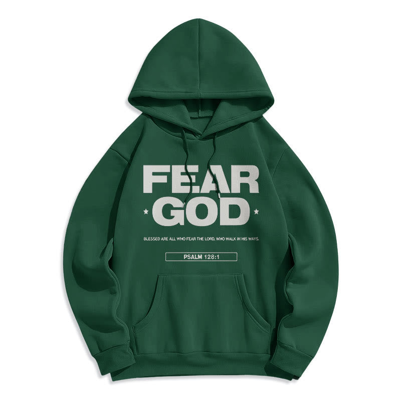Classic Quotation Style Fear God Faith Blessed Fleece Lined Polyester Hoodie