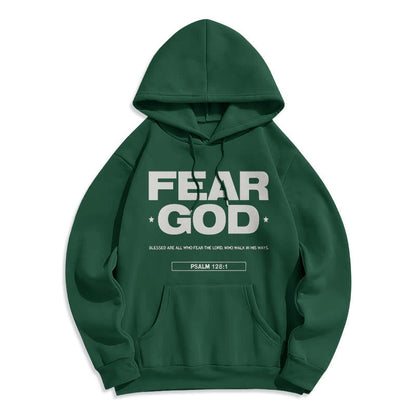 Classic Quotation Style Fear God Faith Blessed Fleece Lined Polyester Hoodie