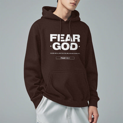 Classic Quotation Style Fear God Faith Blessed Fleece Lined Polyester Hoodie