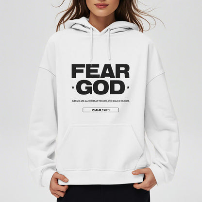 Classic Quotation Style Fear God Faith Blessed Fleece Lined Polyester Hoodie