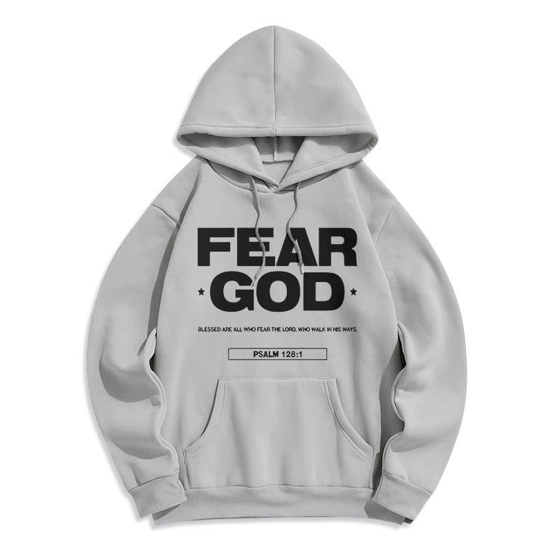 Classic Quotation Style Fear God Faith Blessed Fleece Lined Polyester Hoodie