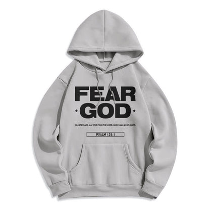 Classic Quotation Style Fear God Faith Blessed Fleece Lined Polyester Hoodie