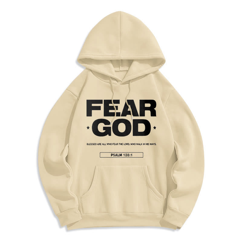 Classic Quotation Style Fear God Faith Blessed Fleece Lined Polyester Hoodie