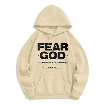 Classic Quotation Style Fear God Faith Blessed Fleece Lined Polyester Hoodie