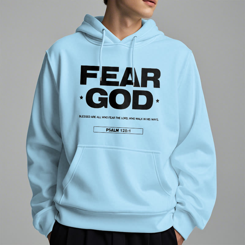 Classic Quotation Style Fear God Faith Blessed Fleece Lined Polyester Hoodie