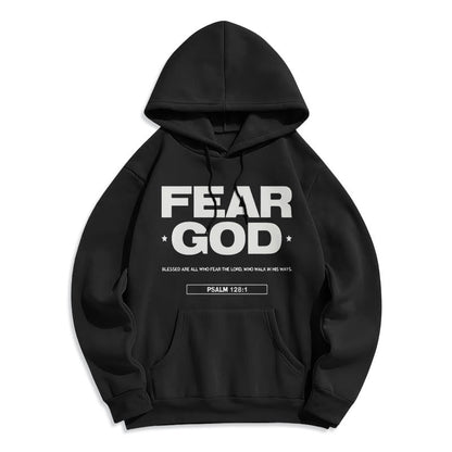 Classic Quotation Style Fear God Faith Blessed Fleece Lined Polyester Hoodie