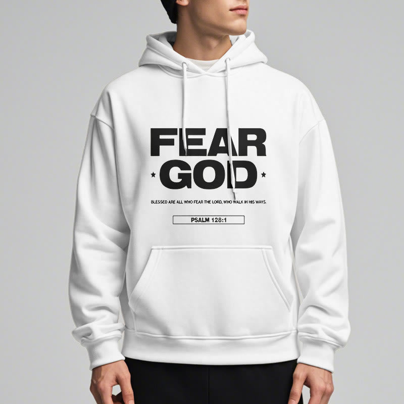 Classic Quotation Style Fear God Faith Blessed Fleece Lined Polyester Hoodie