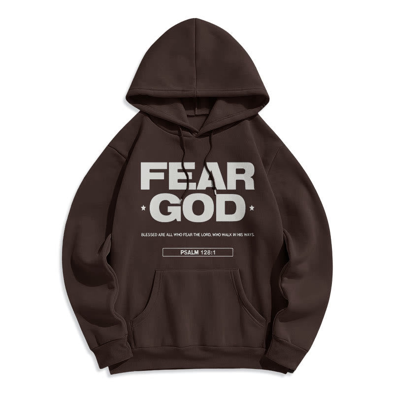 Classic Quotation Style Fear God Faith Blessed Fleece Lined Polyester Hoodie