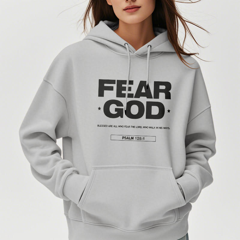 Classic Quotation Style Fear God Faith Blessed Fleece Lined Polyester Hoodie