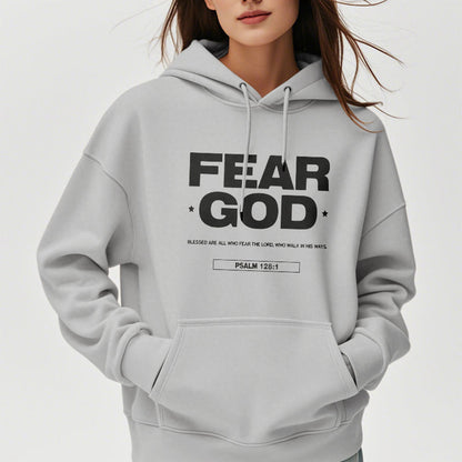 Classic Quotation Style Fear God Faith Blessed Fleece Lined Polyester Hoodie