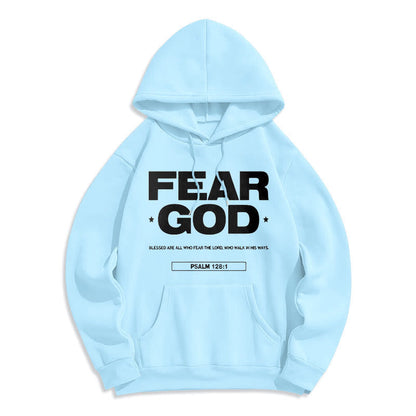 Classic Quotation Style Fear God Faith Blessed Fleece Lined Polyester Hoodie