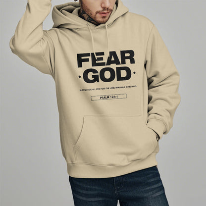 Classic Quotation Style Fear God Faith Blessed Fleece Lined Polyester Hoodie