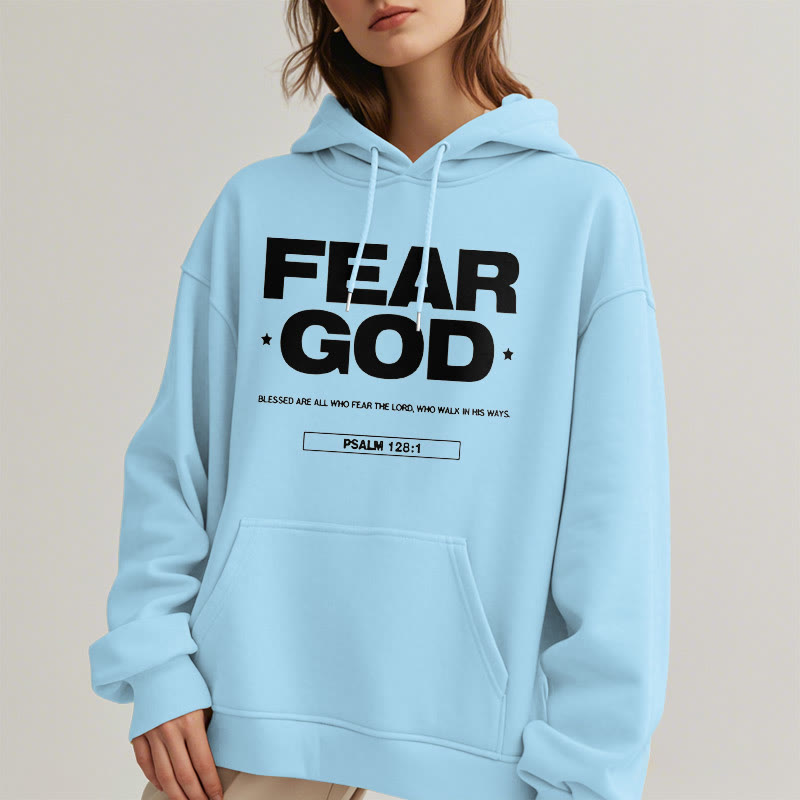 Classic Quotation Style Fear God Faith Blessed Fleece Lined Polyester Hoodie