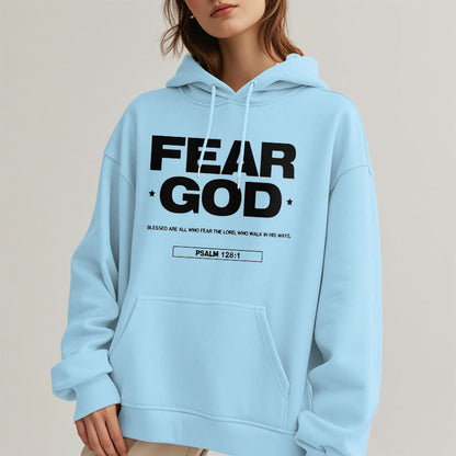 Classic Quotation Style Fear God Faith Blessed Fleece Lined Polyester Hoodie