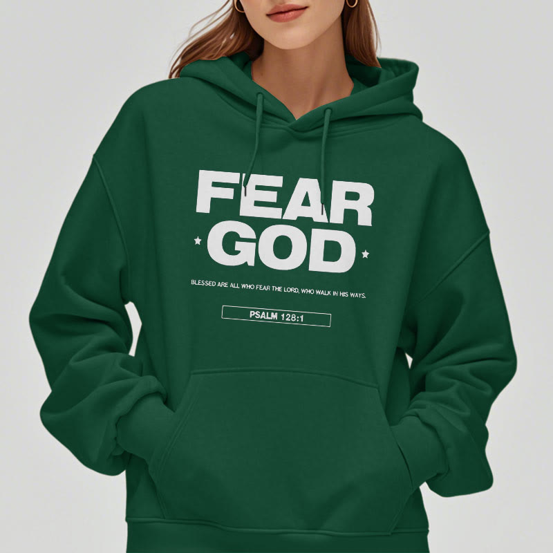 Classic Quotation Style Fear God Faith Blessed Fleece Lined Polyester Hoodie