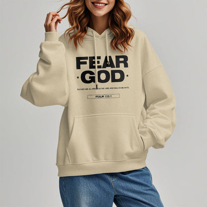 Classic Quotation Style Fear God Faith Blessed Fleece Lined Polyester Hoodie