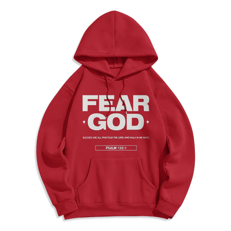 Classic Quotation Style Fear God Faith Blessed Fleece Lined Polyester Hoodie