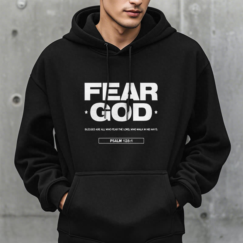 Classic Quotation Style Fear God Faith Blessed Fleece Lined Polyester Hoodie