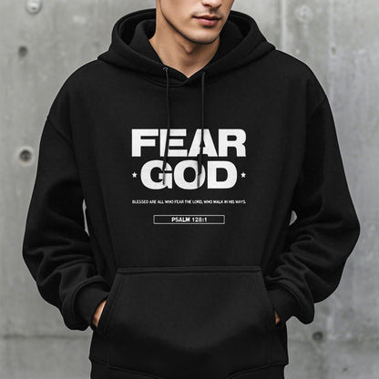Classic Quotation Style Fear God Faith Blessed Fleece Lined Polyester Hoodie