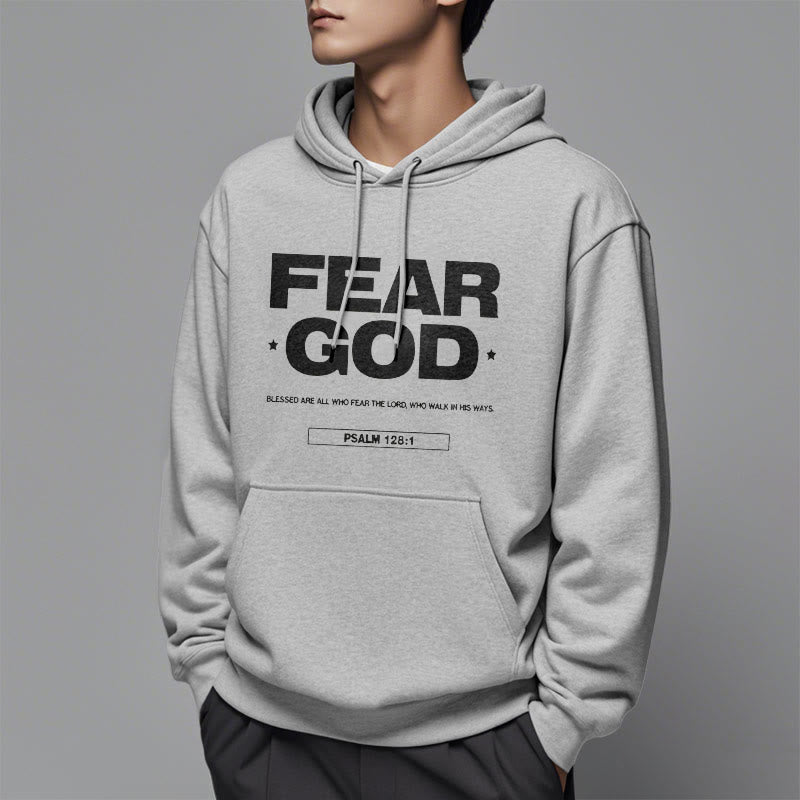 Classic Quotation Style Fear God Faith Blessed Fleece Lined Polyester Hoodie